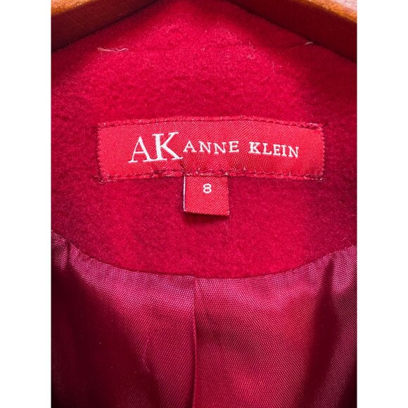 Anne Klein Lambswool Long Coat Womens 8 Red Button Front Winter Collared Casual - Picture 2 of 12